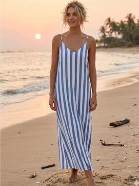 First Look striped maxi beach dress